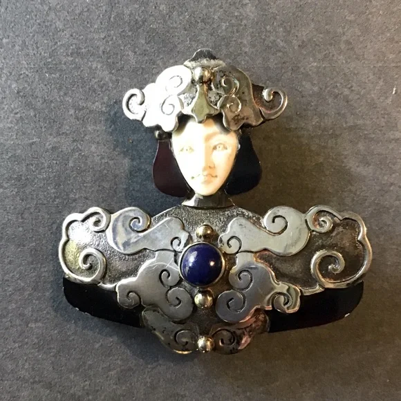 Sterling Silver and Lapis Brooch - Picture 1 of 2